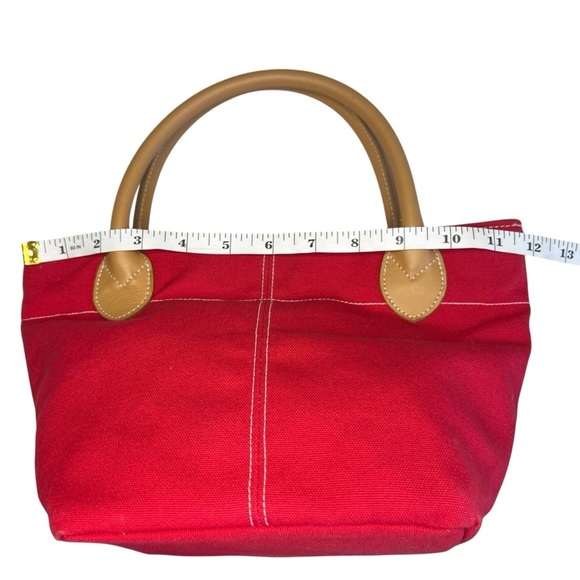 Lillian Vernon 100% Cotton Canvas Mini Tote with Leather Handles Red - Picture 8 of 13